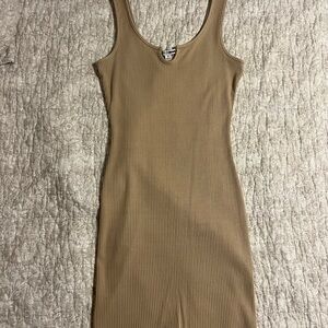 Fashion Nova Beige Ribbed Midi Dress